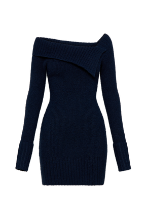 Stephanie Asymmetric Knit Mini Dress - Dark Navy