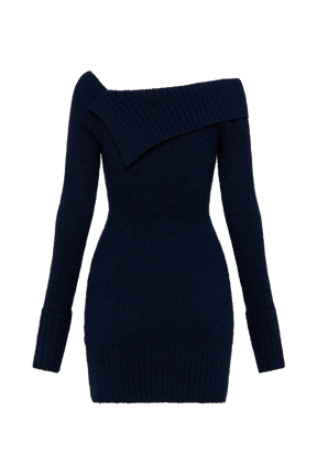 Stephanie Asymmetric Knit Mini Dress - Dark Navy