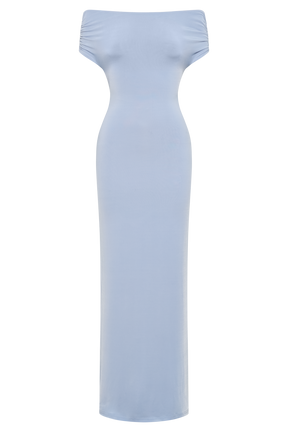 Imogen Off Shoulder Slinky Maxi Dress - Dusty Blue
