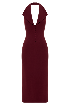Annita Crepe Halter Midi Dress - Merlot