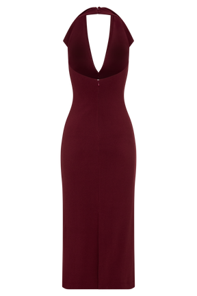 Annita Crepe Halter Midi Dress - Merlot