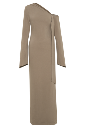 Nicola One Shoulder Crepe Maxi Dress - Mushroom