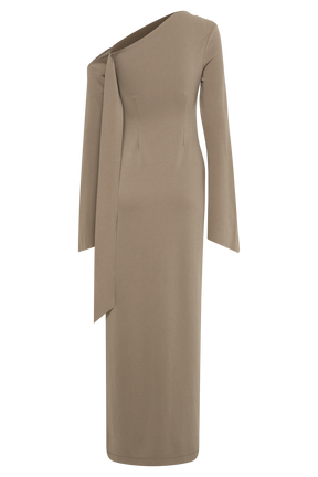 Nicola One Shoulder Crepe Maxi Dress - Mushroom