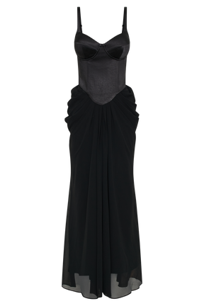 Leila Satin Corset Maxi Dress - Black