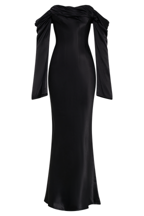 Giselle Off Shoulder Cowl Neck Maxi Dress - Black