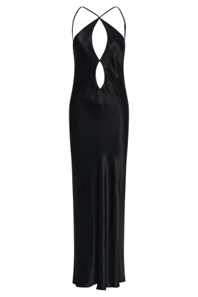 Lucia Satin Cut Out Maxi Dress - Black