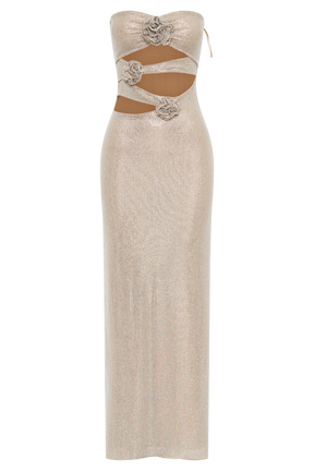 Stassie Strapless Rose Diamante Maxi Dress - Nude
