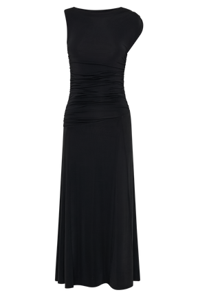 Navanna Asymmetric Slinky Midi Dress - Black