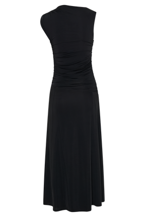 Navanna Asymmetric Slinky Midi Dress - Black