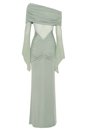 Kaitlin One Shoulder Slinky And Mesh Maxi Dress - Basil