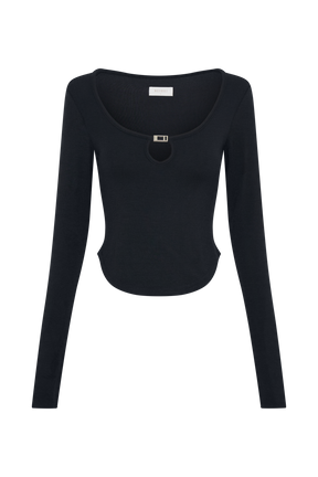 Natalia Modal Buckle Long Sleeve Top - Black