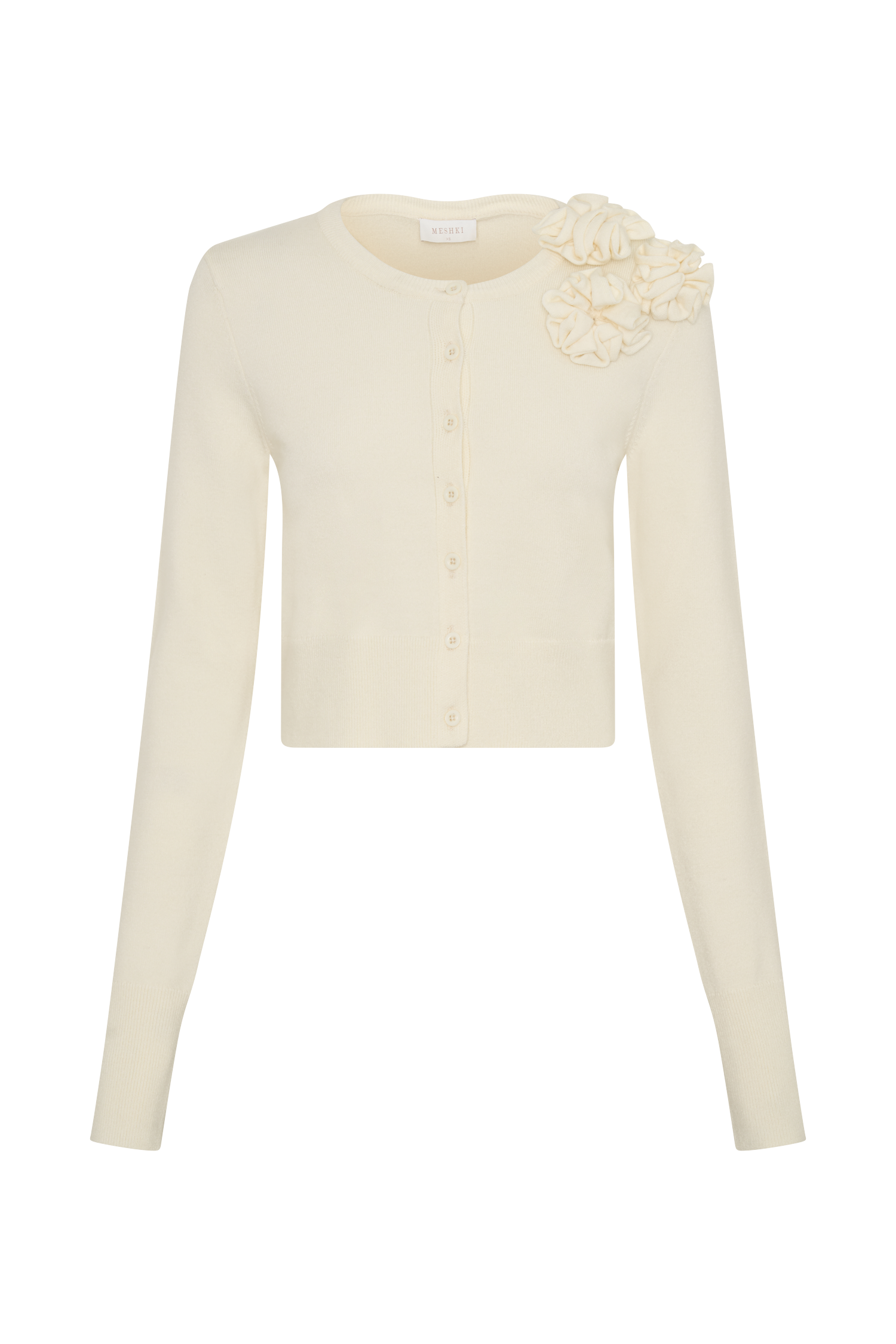Gianna Knit Cardigan With Flowers - Cream