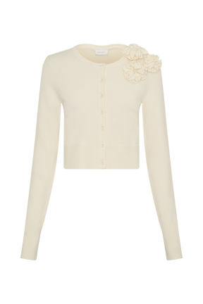 Gianna Knit Cardigan With Flowers - Cream