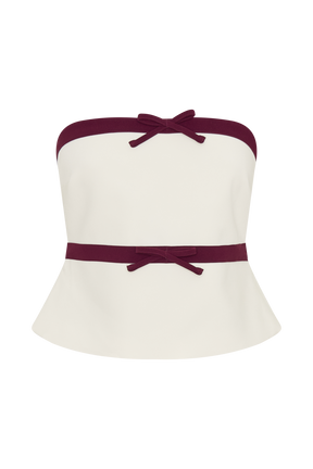 Aisha Strapless Suiting Top With Contrast Bows - Ivory