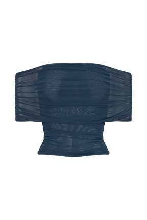 Arna Off Shoulder Mesh Crop Top - Midnight Blue