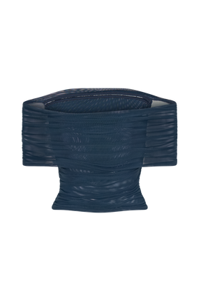 Arna Off Shoulder Mesh Crop Top - Midnight Blue