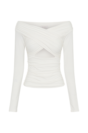 Jaden Off Shoulder Recycled Nylon Top - Ivory