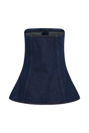 Lennox Strapless Long Line Button Top - Indigo Blue