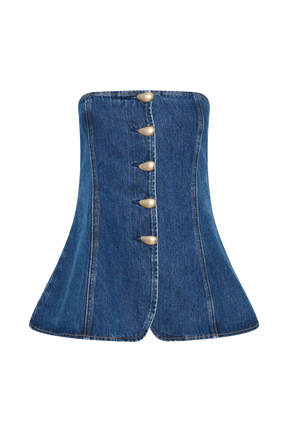 Lennox Strapless Long Line Button Top - Dark Blue