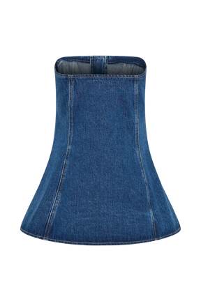 Lennox Strapless Long Line Button Top - Dark Blue