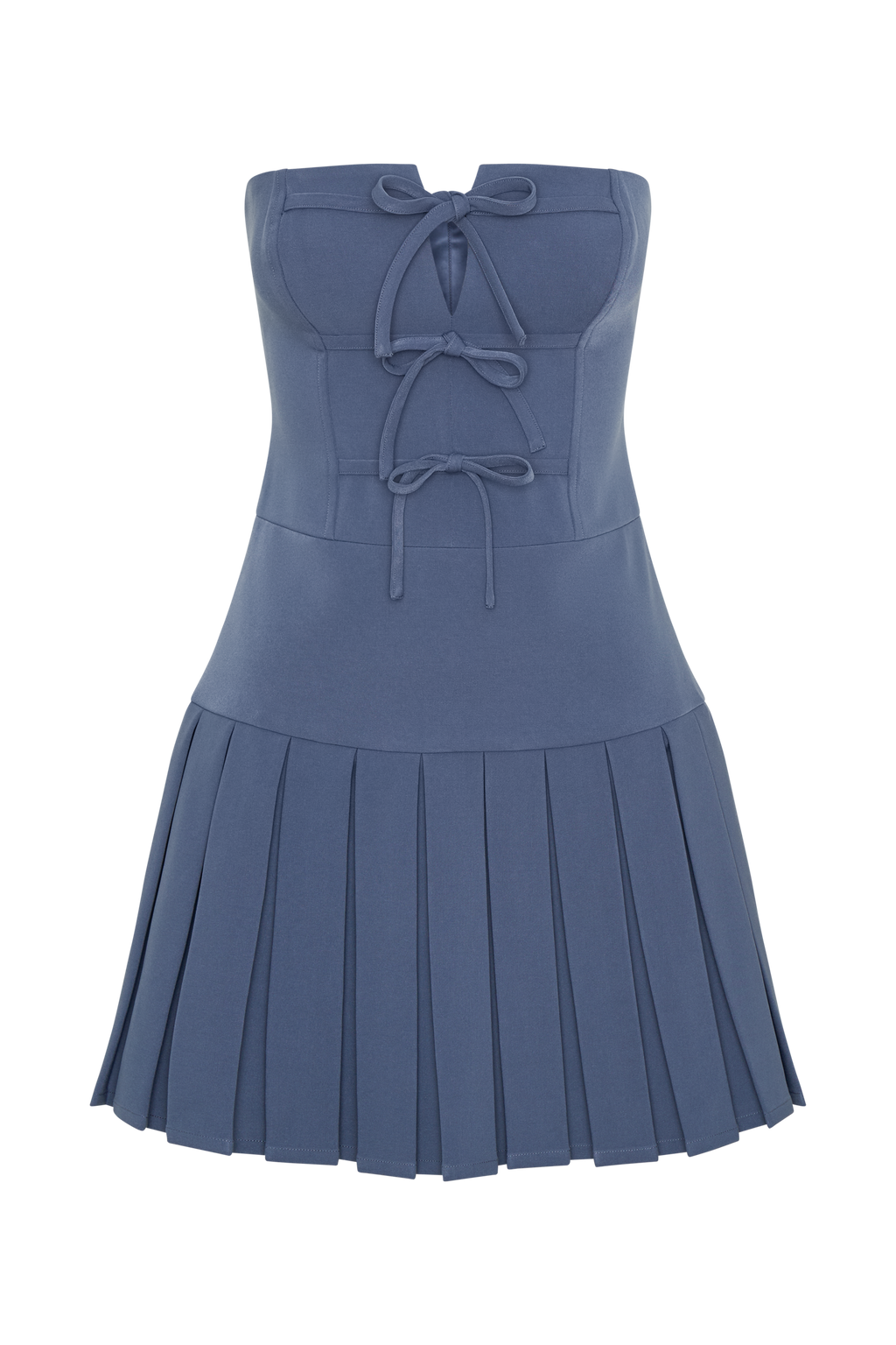 Naya Pleated Mini Dress With Ties - Steel