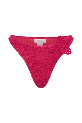 Skye Floral Crochet Tie Up Bikini Bottom - Pink Cherry