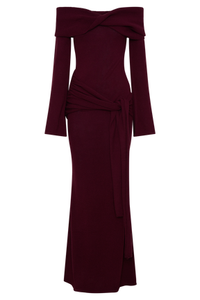 Cameron Off Shoulder Tie Maxi Dress - Merlot