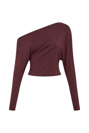 Yasmin Asymmetrical Long Sleeve Top - Mahogany