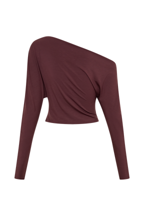 Yasmin Asymmetrical Long Sleeve Top - Mahogany