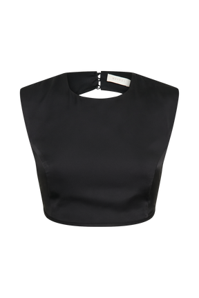 Viviana Satin Sleeveless Crop Top - Black