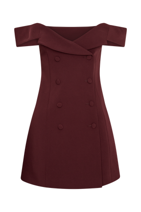 Noelle Off Shoulder Suiting Mini Dress - Mahogany