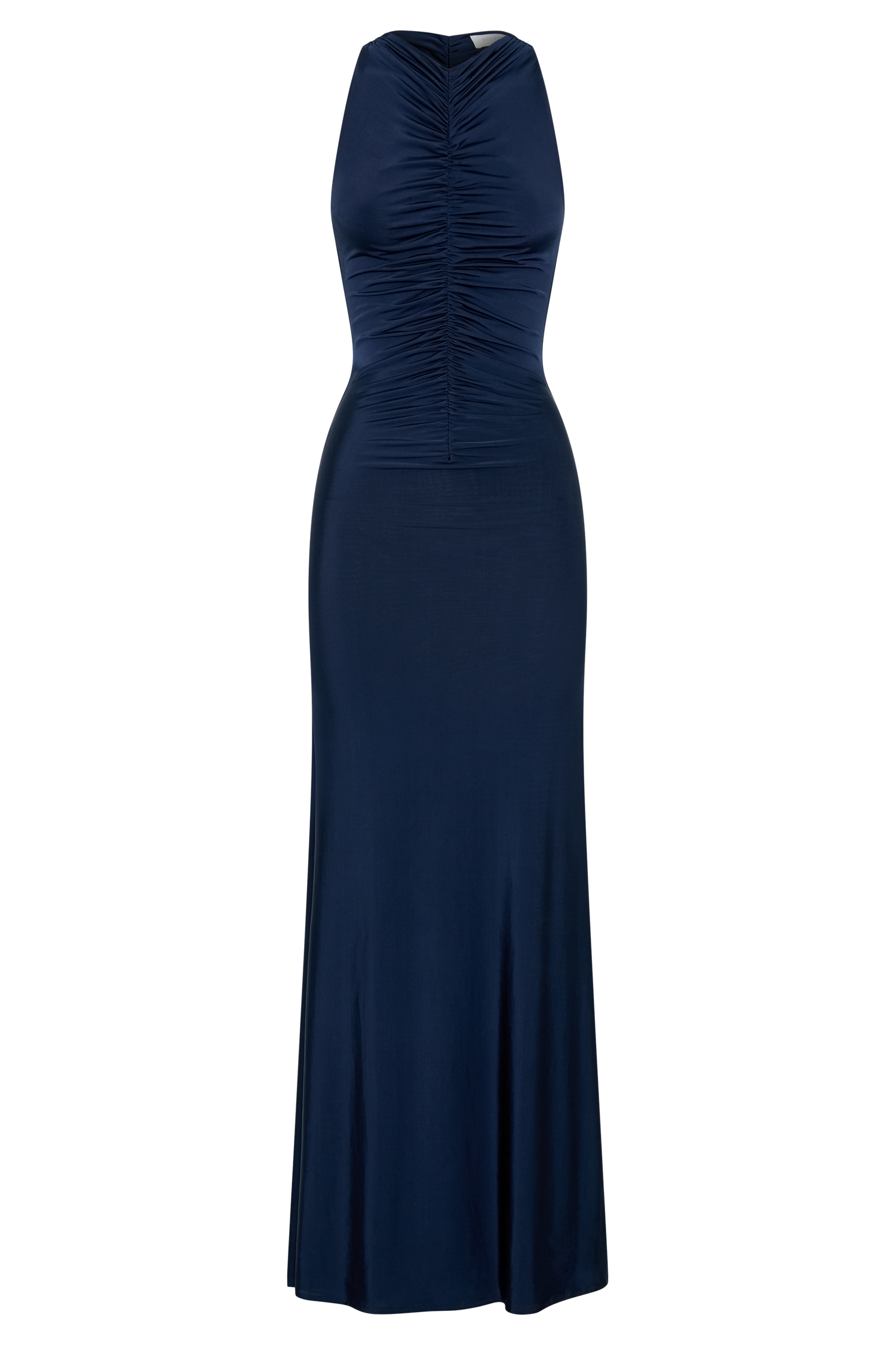 Priya Slinky Ruched Halter Maxi Dress - Navy