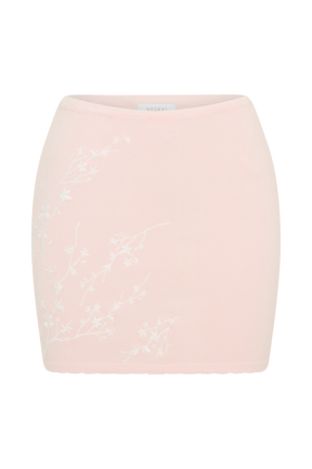 Monroe Embroidered Knit Mini Skirt - Baby Pink And Ivory