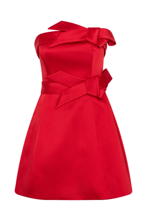 Tatiana Satin Strapless Bow Mini Dress - Red