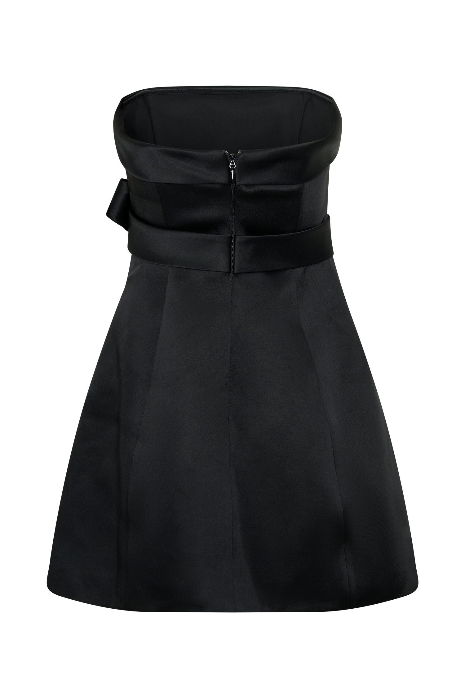 Tatiana Satin Strapless Bow Mini Dress - Black