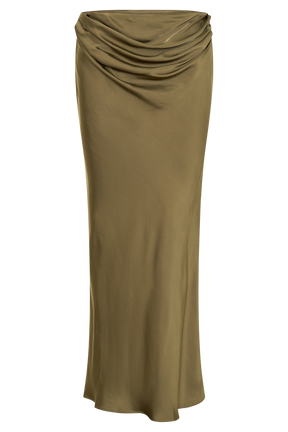 Nicola Satin Asymmetric Maxi Skirt - Basil
