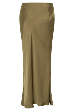 Nicola Satin Asymmetric Maxi Skirt - Basil