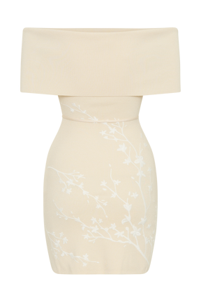 Mallory Off Shoulder Embroidered Knit Mini Dress - Cream And Ivory