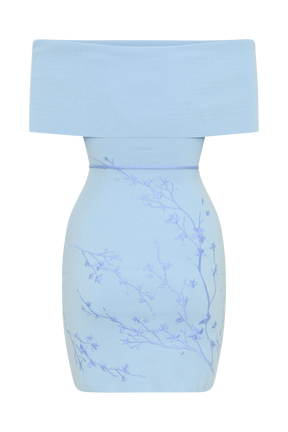 Mallory Off Shoulder Embroidered Knit Mini Dress - Ice Blue