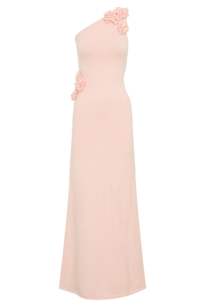 Paloma One Shoulder Knit Maxi Dress With Flowers - Baby Pink