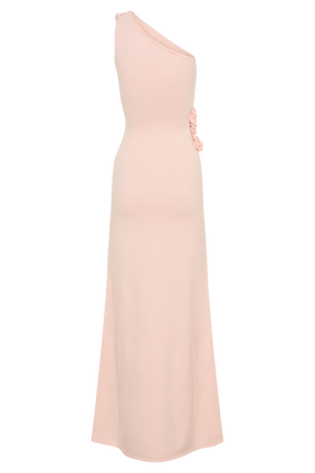 Paloma One Shoulder Knit Maxi Dress With Flowers - Baby Pink