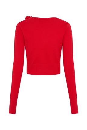 Gianna Knit Cardigan With Flowers - Red