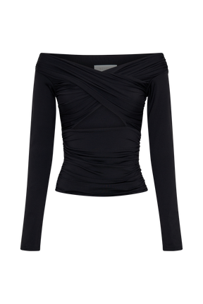 Jaden Off Shoulder Recycled Nylon Top - Black