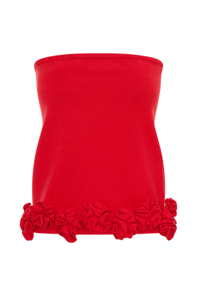 Gianna Knit Mini Skirt With Flowers - Red