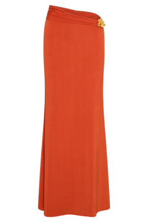 Ainsley Asymmetrical Maxi Skirt With Floral Hardware - Burnt Orange