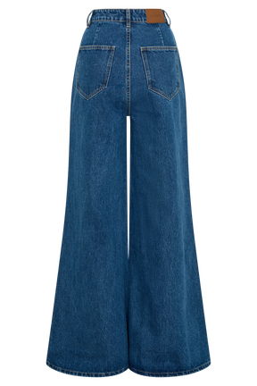 Jen Wide Leg Flare Denim Jeans - Dark Blue