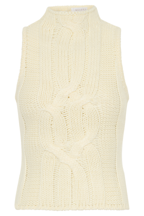 Roberta High Neck Cable Knit Top - Ivory