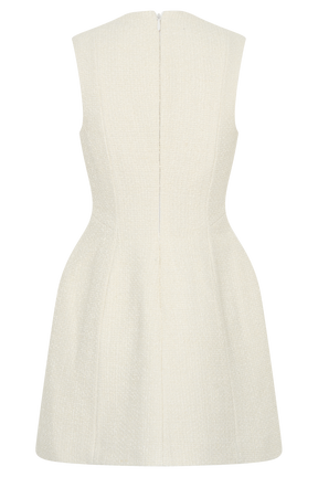 Danna Boucle Mini Dress With Pleats - White
