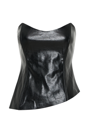 Allana Faux Leather Strapless Top - Black