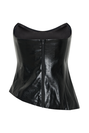 Allana Faux Leather Strapless Top - Black